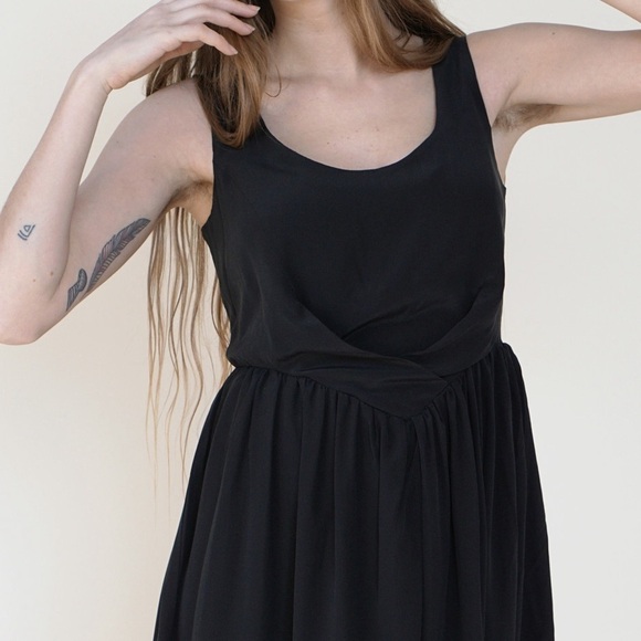 Samantha Pleet Black Silk Degas Sleeveless Dress Gathered Midi Size 6 - Picture 4 of 12